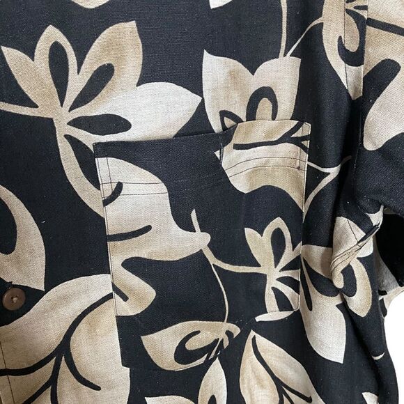 Kenneth Gordon Men's Shirt size L Hawaiian Print Short Sleeve Black and Tan - Picture 5 of 13